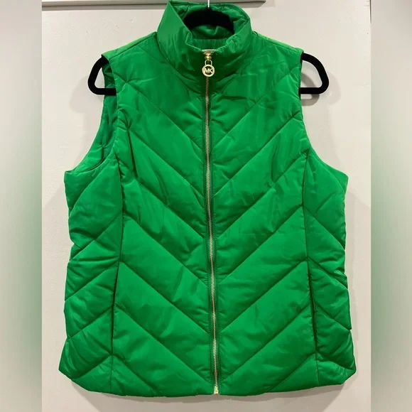 Michael Kors Quilted Puffer Vest Lightweight, Sleeveless & Full-zip Green NWT - Picture 1 of 7